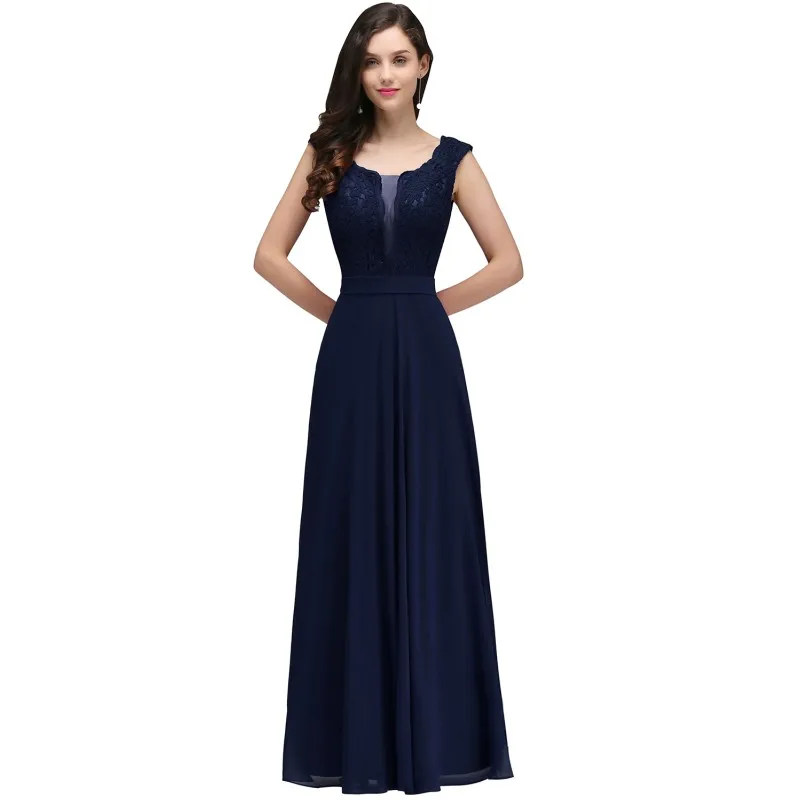 Navy Blue Длинные платья подружек невесты шифоновое платье без рукавов с глубоким вырезом для свадебной вечеринки vestido madrinha - Цвет: Navy Blue