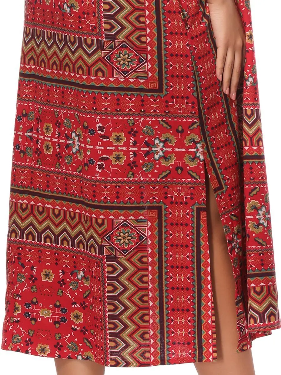 Женское свободное платье-Макси Boho Пляжное Платье с принтом Повседневное платье