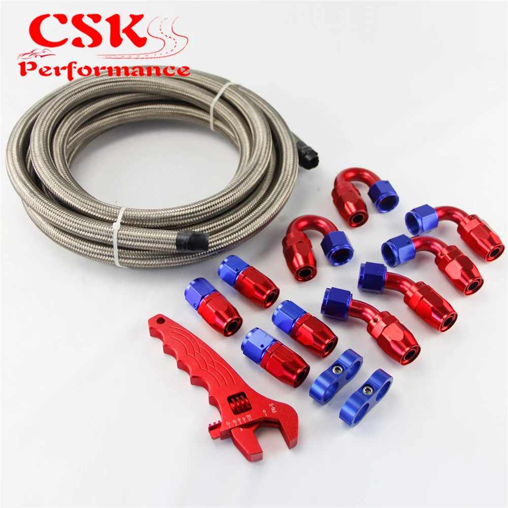 

AN8 5M Stainless Steel/Nylon Oil Fuel Line Fitting Hose End w/ Wrench Spanner Kit Black/Silver