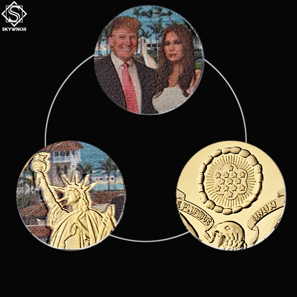 США президент Дональд Трамп и первая леди Позолоченные знаменитости сувенирные