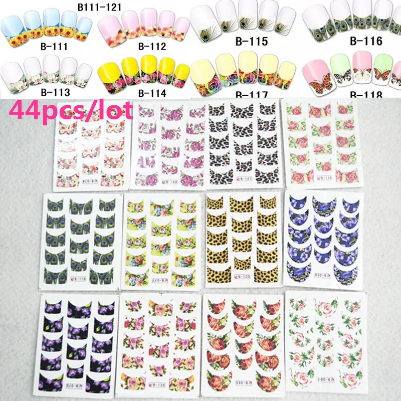 33Sheets/Lot Mixed French Arch Square Flower Peafowl Water Nail Art Sticker Decal Colorful DIY Decoration JINJ003|nail art stickers decals|sticker