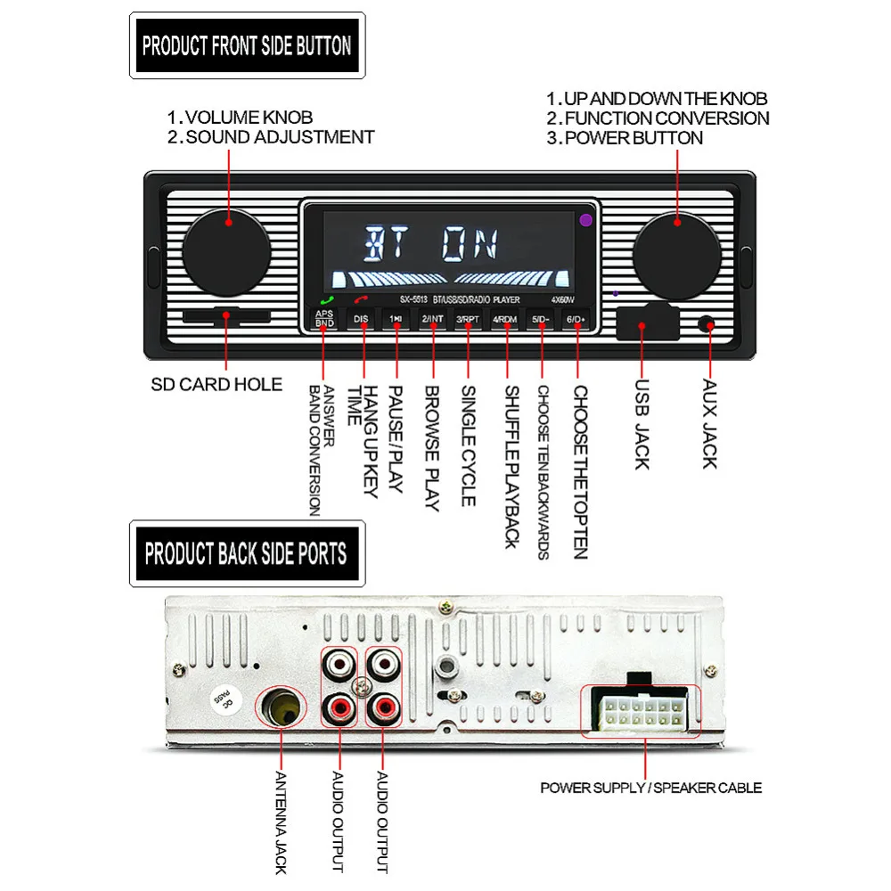 Автомагнитола 12 В стерео система с Bluetooth FM MP3 USB SD AUX Типоразмер 1 DIN|usb sd aux|fm mp3 usbsd aux |