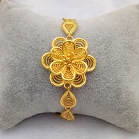 filigree hollow golden flower patterned wrist chain bracelet gold filled wedding womens solid bracelet perfect gift 17cm long