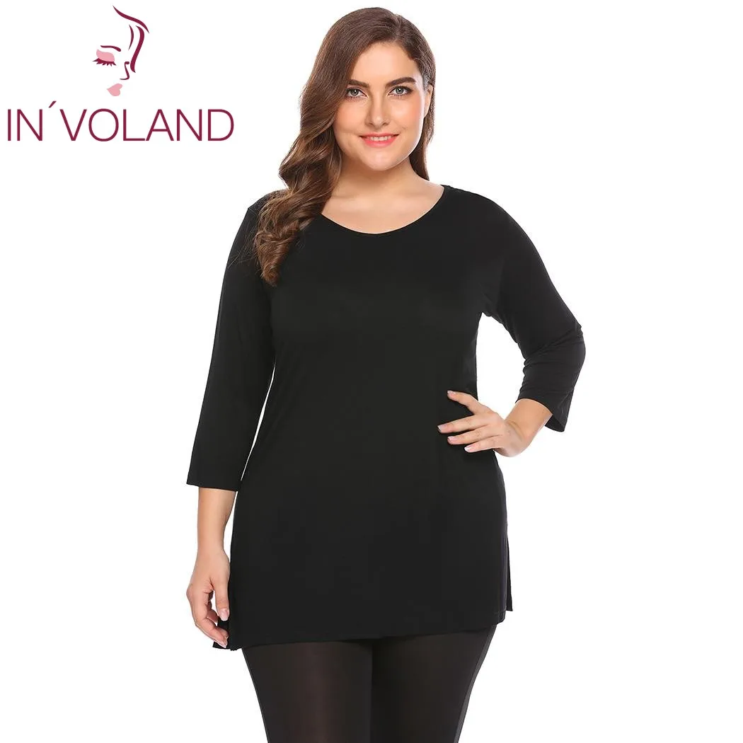 Женские свободные футболки IN'VOLAND размера плюс однотонные длинные пуловеры
