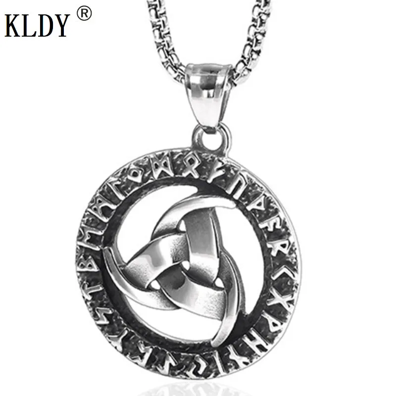KLDY, нордические Викинги, руны, амулет, кулон, ожерелье, для мужчин, нержавеющая сталь, узел, руны, круглые подвески, ожерелье, s талисман для женщин, Новинка