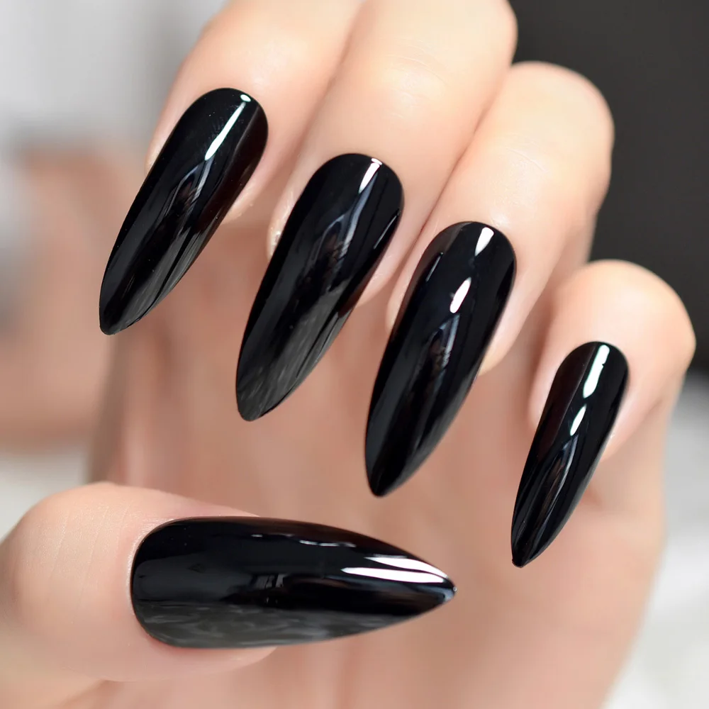 Black Extremely Long Stiletto Nails 24 Full Set of Nails gel Finished Press on Nail Halloween Witch Claw Fancy Dress Nails
