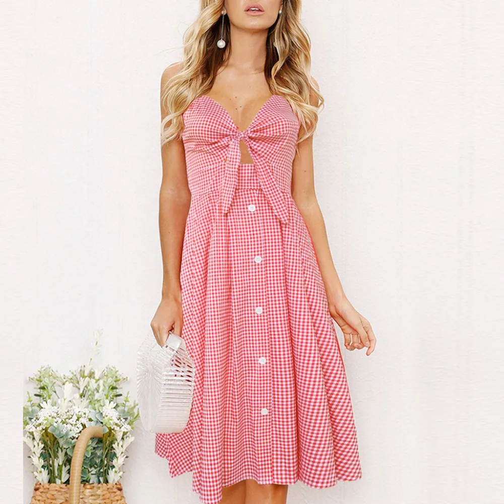 Vestidos verano 2018 Женская Летняя мода праздничный бант без рукавов летняя сумка для