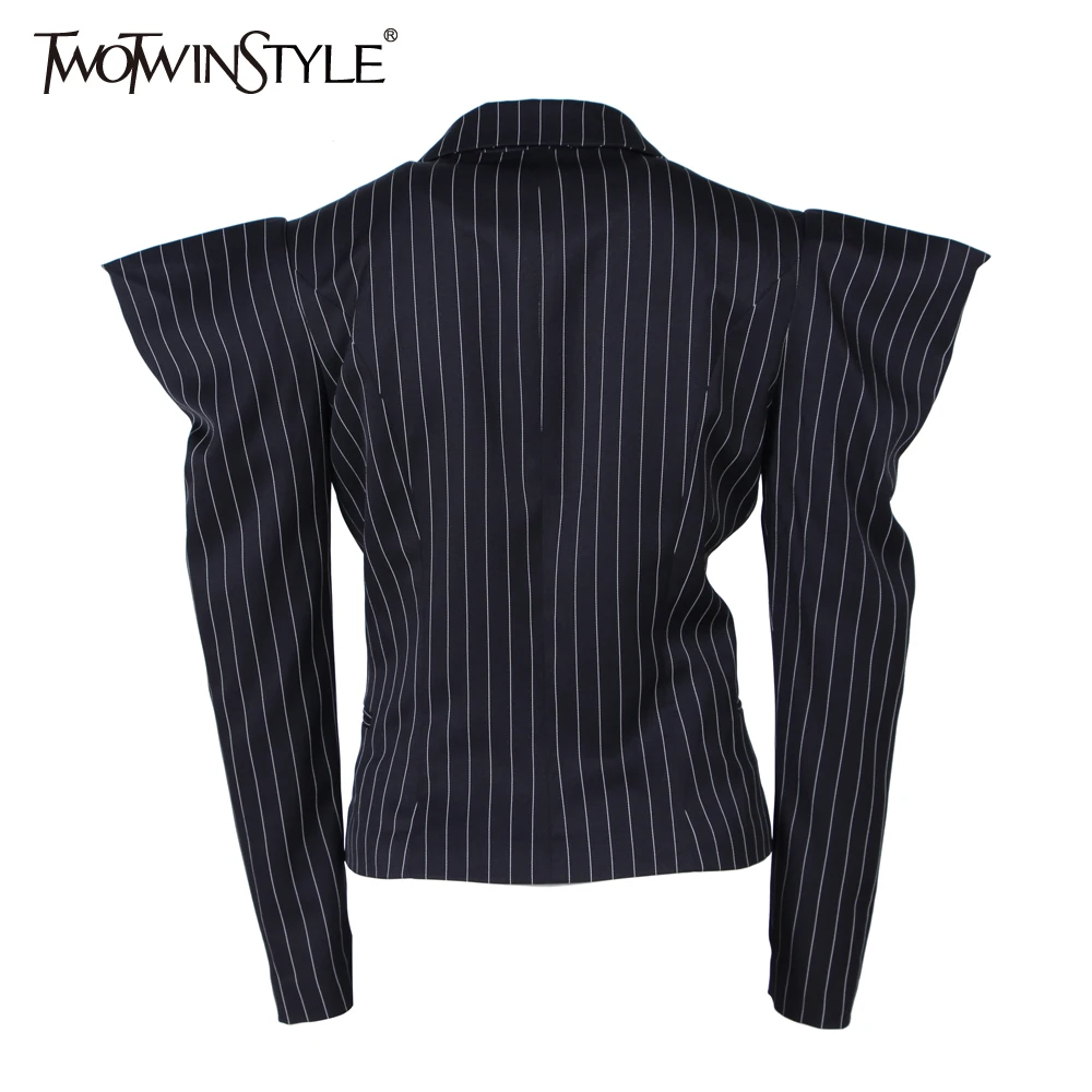 Женский блейзер в полоску TWOTWINSTYLE черный пиджак с длинным рукавом и широкими