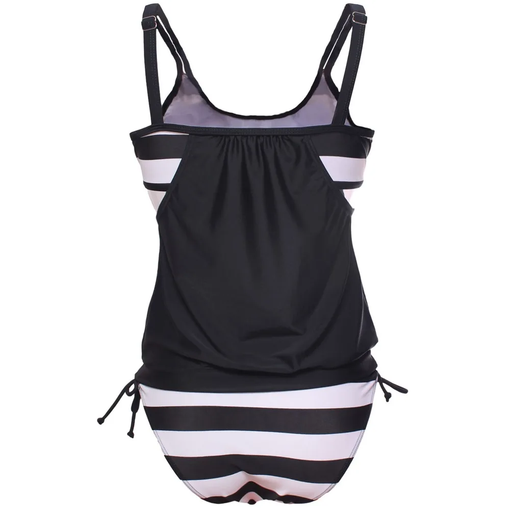 Женский купальник танкини с двойным пухом черный в полоску|tankini swimsuits for plus size