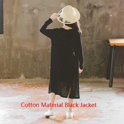 cotton black jacket Г., осеннее пальто для девочек тонкая куртка-рубашка для маленьких детей повседневная детская хлопковая верхняя одежда кардиган с разрезом на подоле, размеры на возраст 4, 6, 8, 10, 12, 14 лет - Цвет: cotton black jacket