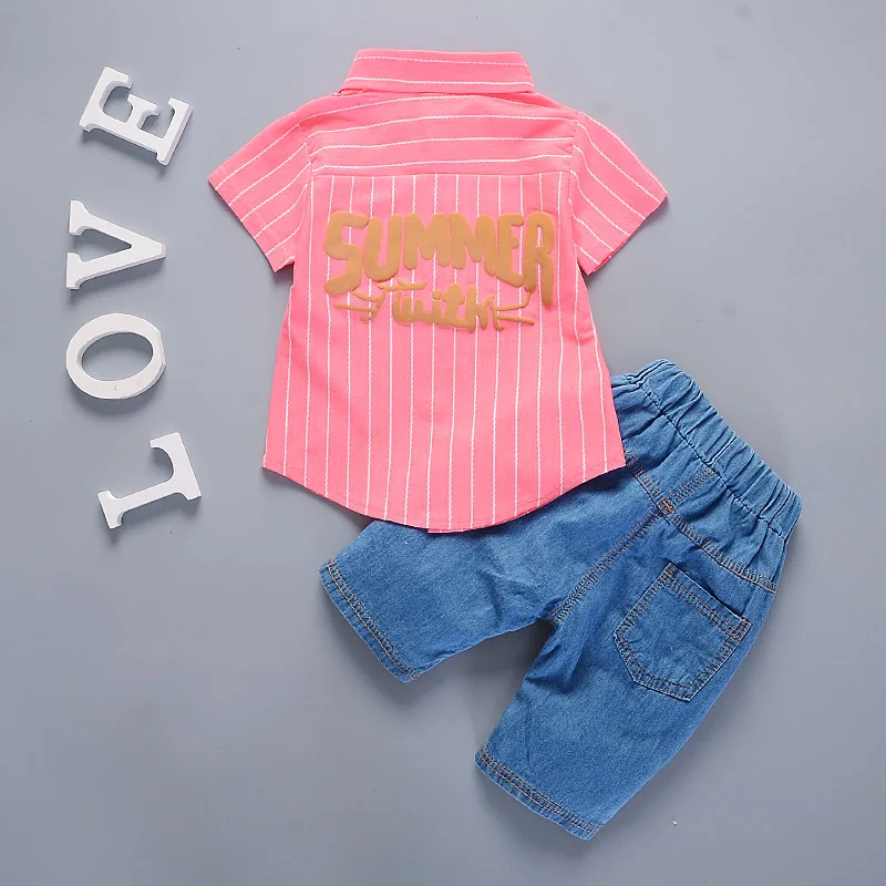 ActhInK New Baby Boys Dress Shirts Suit Summer Wedding Denim Pants Kindergarten Clothing Set |