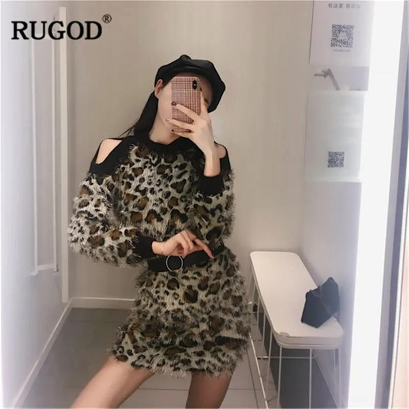 RUGOD Fashion Vintage Leopard Women Dress O-Neck Tassel Mini Korean Style Straight Winter dresses woman party night | Женская одежда