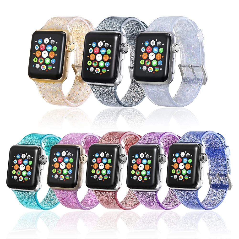 Блестящий силиконовый ремень для Apple Watch 38 мм 42 мм/40 44 сменный спортивный