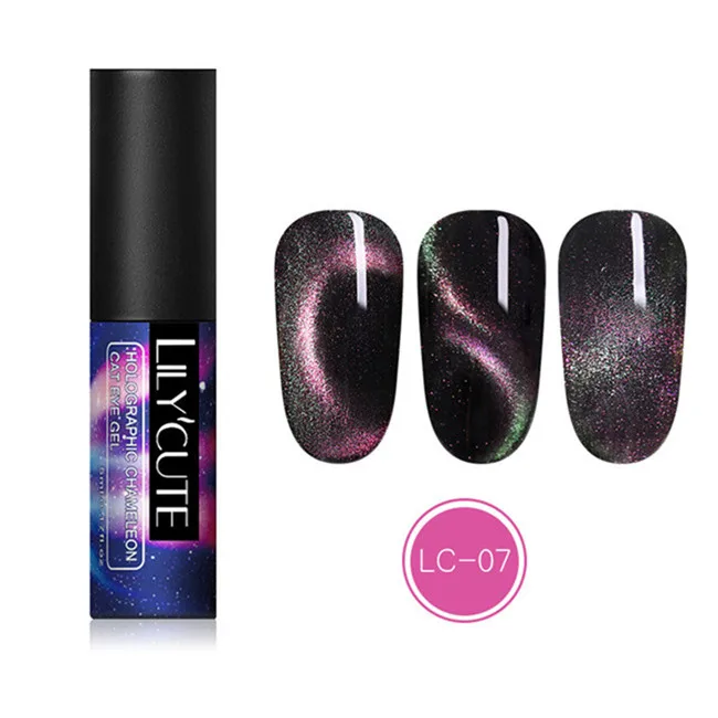 color 7 LILYCUTE, 5 мл, 9D, хамелеон для использования с магнитом, УФ Гель-лак для ногтей, фиолетовый, зеленый - Цвет: color 7