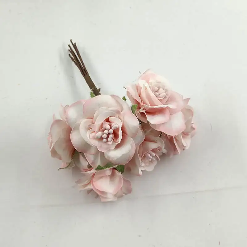 Pale pink 6 шт. 4 см миниатюрные искусственные цветы, украшенные ромашками для свадьбы, украшения ручной работы - Цвет: Pale pink