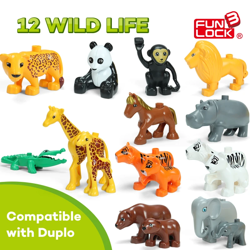 FUNLOCK Duplo фигурки животных игрушки блоки Акула Кит кролик слон кошка собака