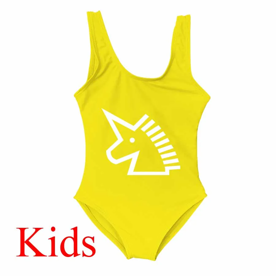 Kid Yellow Слитный купальник для женщин и детей; слитный купальник с принтом единорога; купальный костюм; милый комплект для мамы и ребенка; семейная одежда - Цвет: Kid Yellow