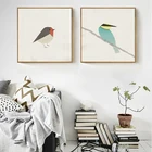Картина на холсте с птицами, Робин, пчелиный постер