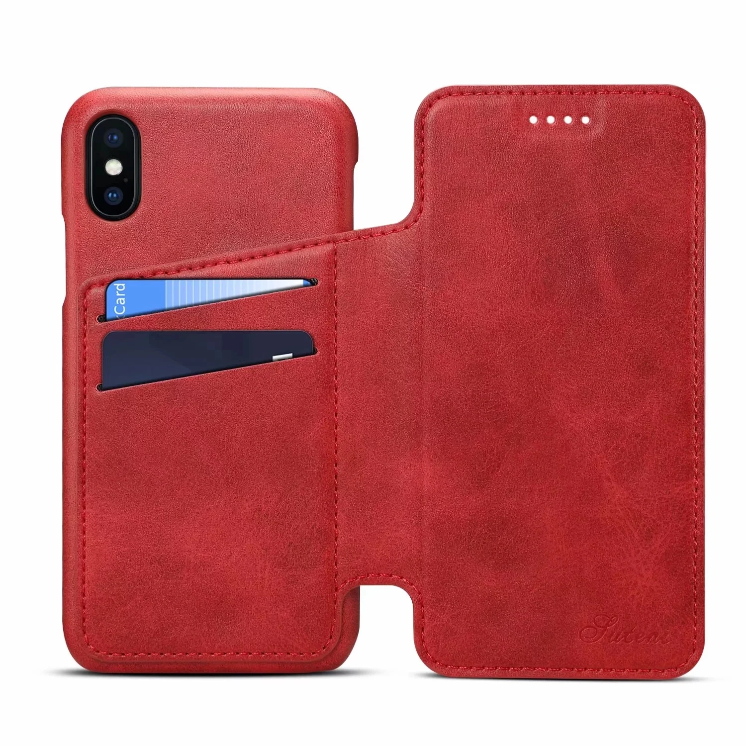 Red Ретро Чехол из искусственной кожи для iPhone X, 6, 7, 8 Plus, чехол-кошелек с отделениями для карт, чехол-подставка для iPhone 8, 7, 6, X, винтажный Чехол - Цвет: Red