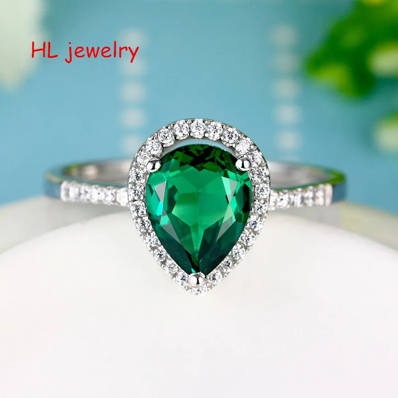 1.5ct 7x9 мм синтез зеленый камень капля воды серебро 925 пробы ювелирное изделие с
