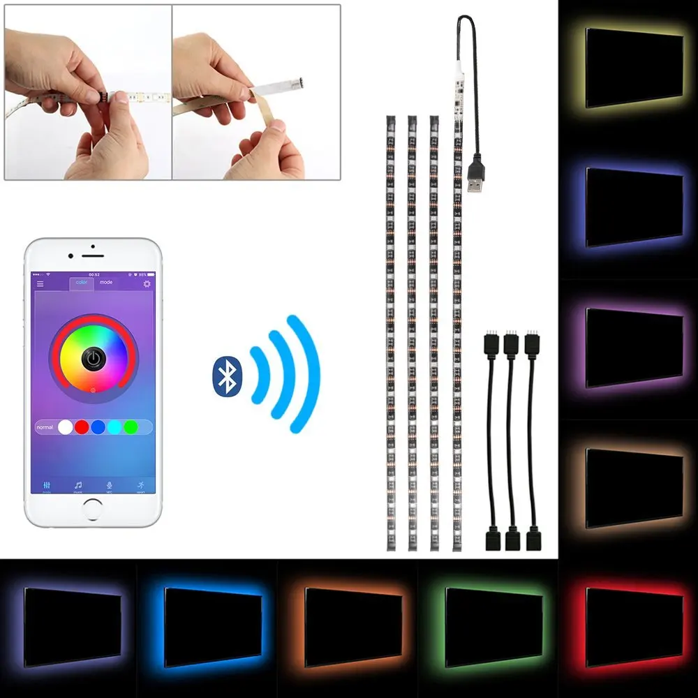 4 шт. 0 5 м Bluetooth USB RGB 5050 Светодиодные ленты свет Smart App Управление гибкие ТВ фон