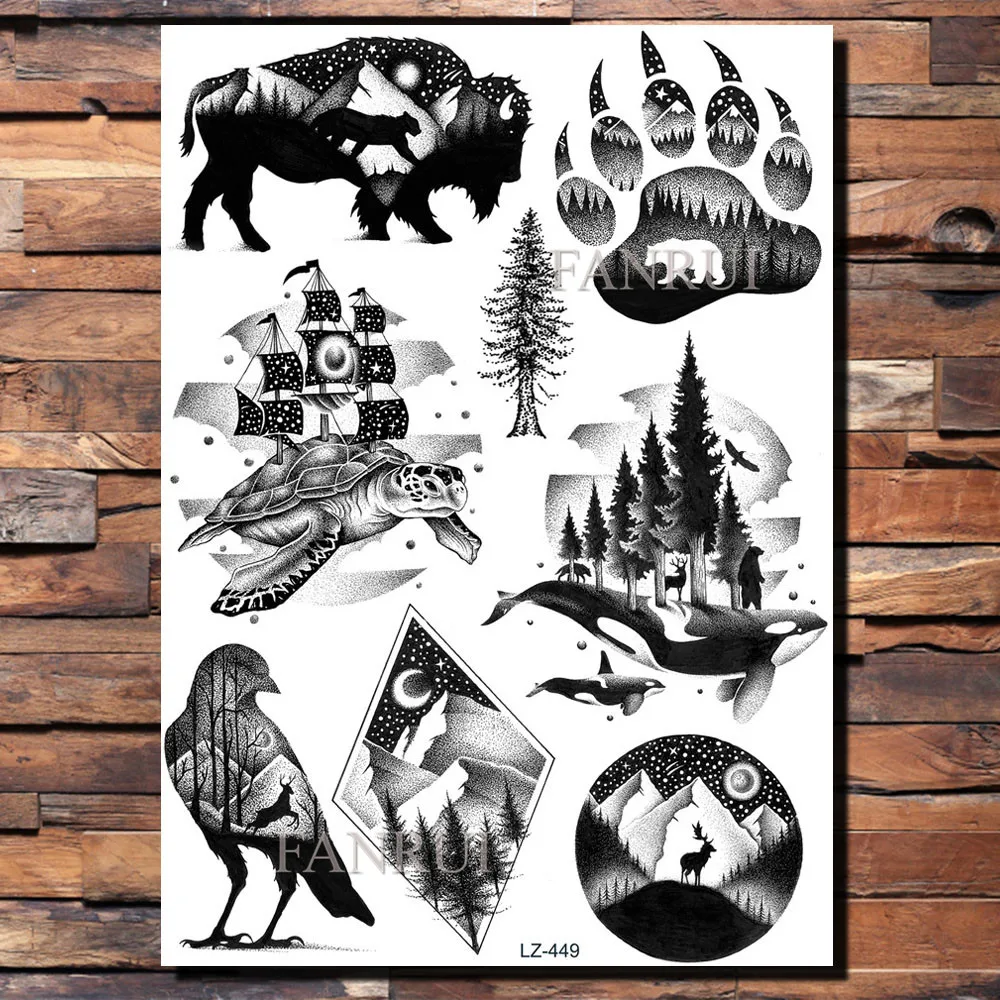 Временная тату-наклейка FANRUI в виде цветка розы лапы птицы перо черепаха