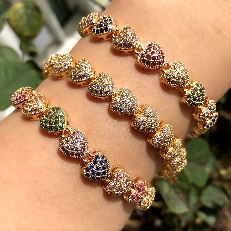 Роскошный браслет в форме сердца с полным покрытием и цветным кубическим