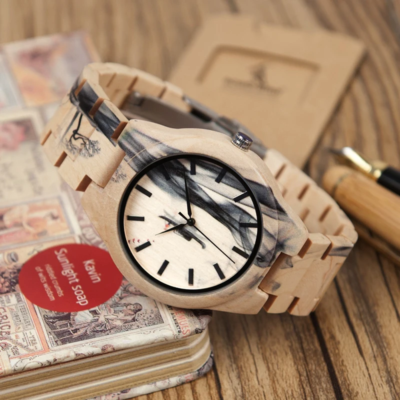 Часы мужские BOBO BIRD деревянные винтажные часы с рисунком наручные деревянным