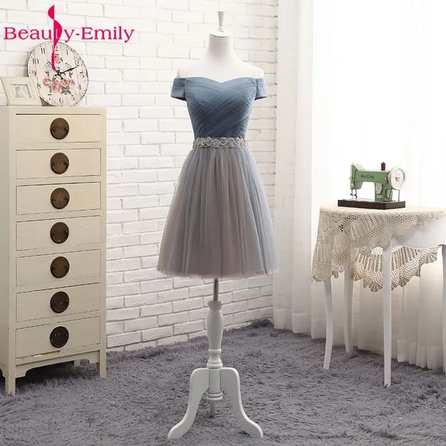 Short Beauty Emily Высокое качество Тюль Длинные Короткие платья подружки невесты Формальные трапециевидные винтажные платья для выпускного вечера с открытыми плечами - Цвет: Short