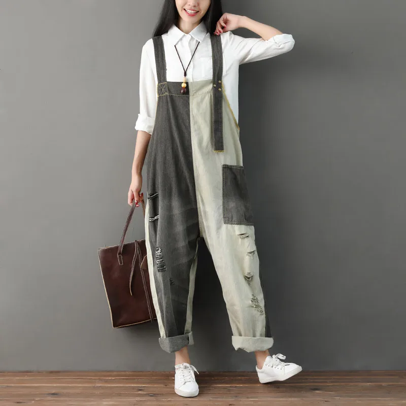 

Spring 2022 Jumpsuits Straps Camisole Wide Leg Plus size Loose Vintage Denim Overalls Ladies