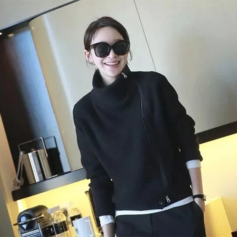 HZYRMY 2018Autumn and Winter New High-Neck Cashmere Cardigan Fashion Zipper Design Short Coat Solid Color Wool Knit Warm Sweater |
