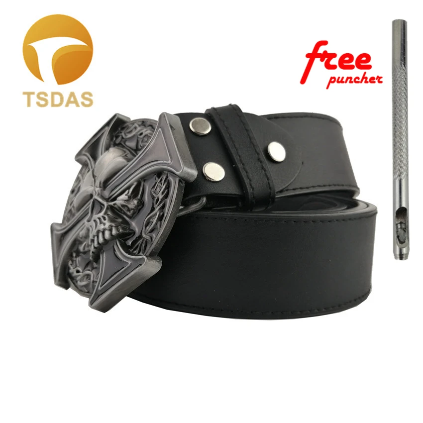 Круглая пряжка для ремня с черепом черным покрытием модные мужские джинсовые