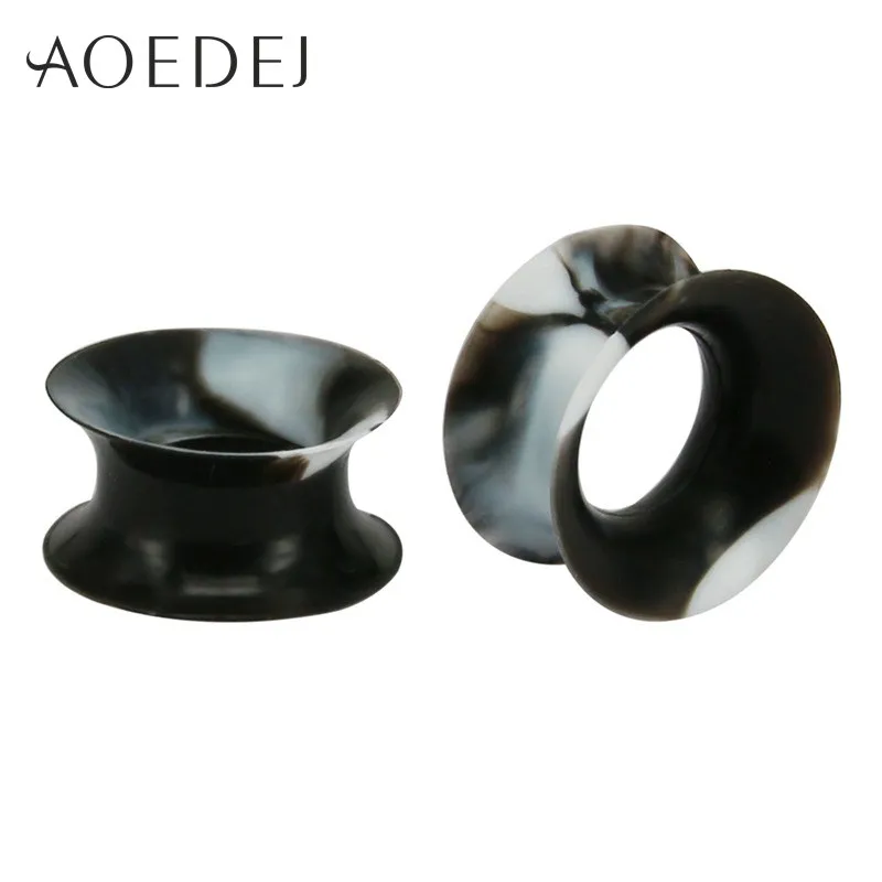 black and white AOEDEJ 2 шт./лот силиконовые ушные растяжки пробки и тоннели 3-25 мм силиконовые двойные пробки пирсинг Dilataciones ореха пирсинг - Окраска металла: black and white