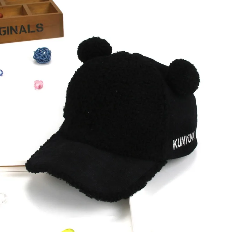 3-8Y Winter Boys Girls Letter Print Baseball Cap Children Casual Hip Hop Sun Plush Caps Ball Warm Bear Parent-Child | Детская одежда и
