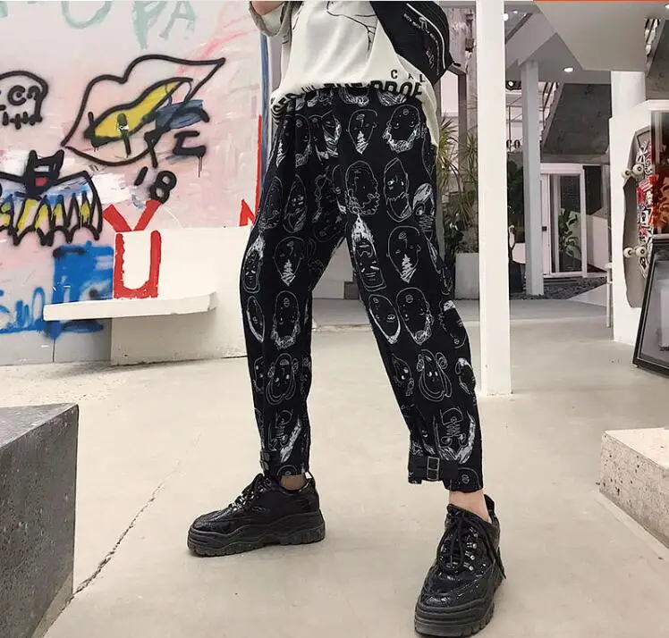 M-xl! Летние Новые мужские Свободные повседневные штаны с персональным принтом из мультфильмов, Мужские Молодежные штаны-шаровары в стиле хип-хоп, девять штанов