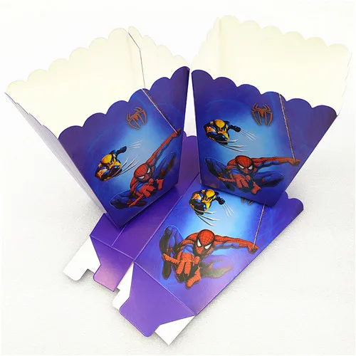 popcorn box 6pcs Супергерой Человек-Паук День рождения украшения принадлежности дети посуда тарелки чашки баннер скатерть для душа ребенка сувениры мальчик подарки - Цвет: popcorn box 6pcs