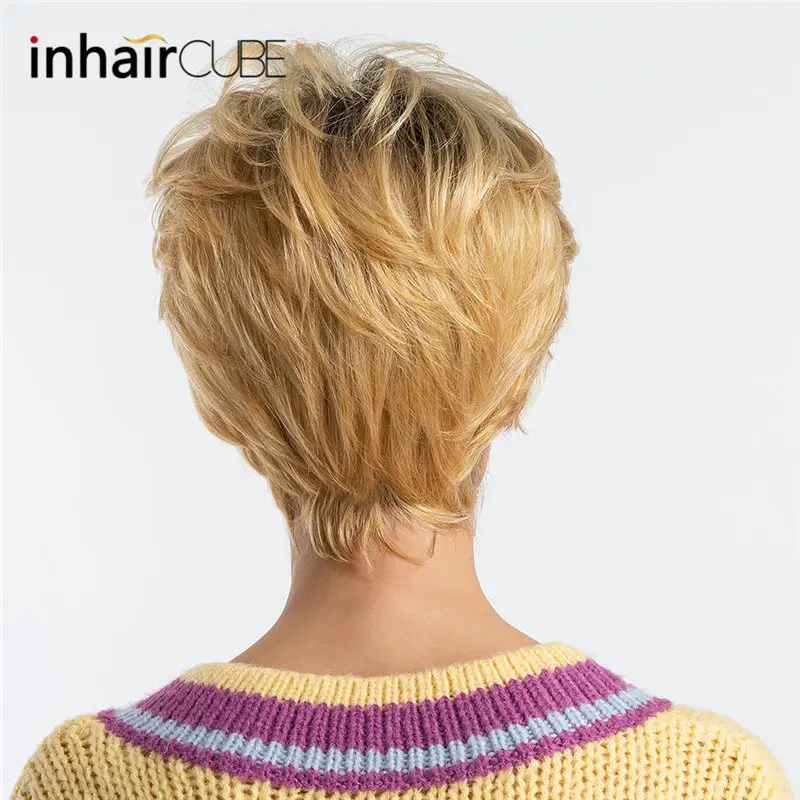 Inhair Cube натуральный Омбре блонд женские парики короткие прямые смешанные