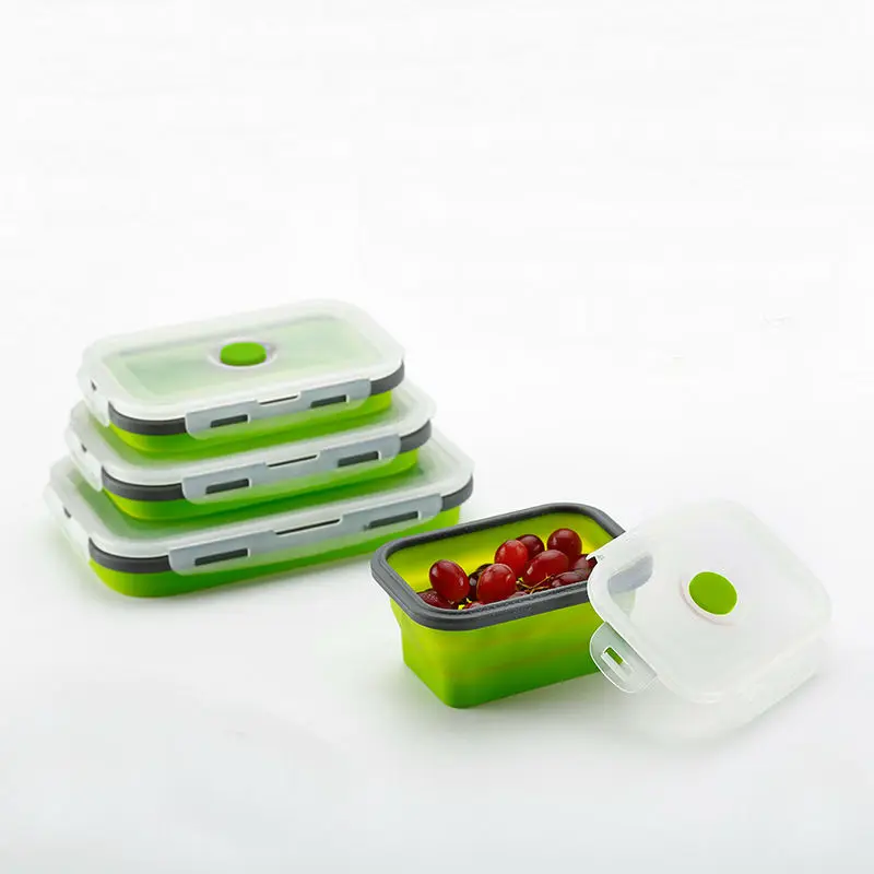 

Xbees Food Grade Silicone Lunch Box Collapsible Bento Box Snacks Food Container Microwave Freezer Safe