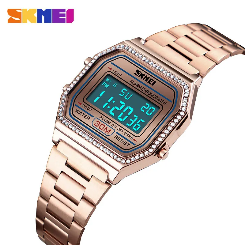 

SKMEI Fashion Luxurious Women Watch Digital Watches Men Glass Mirror Week Display Waterproof Digital Wristwatch Roloj 1474