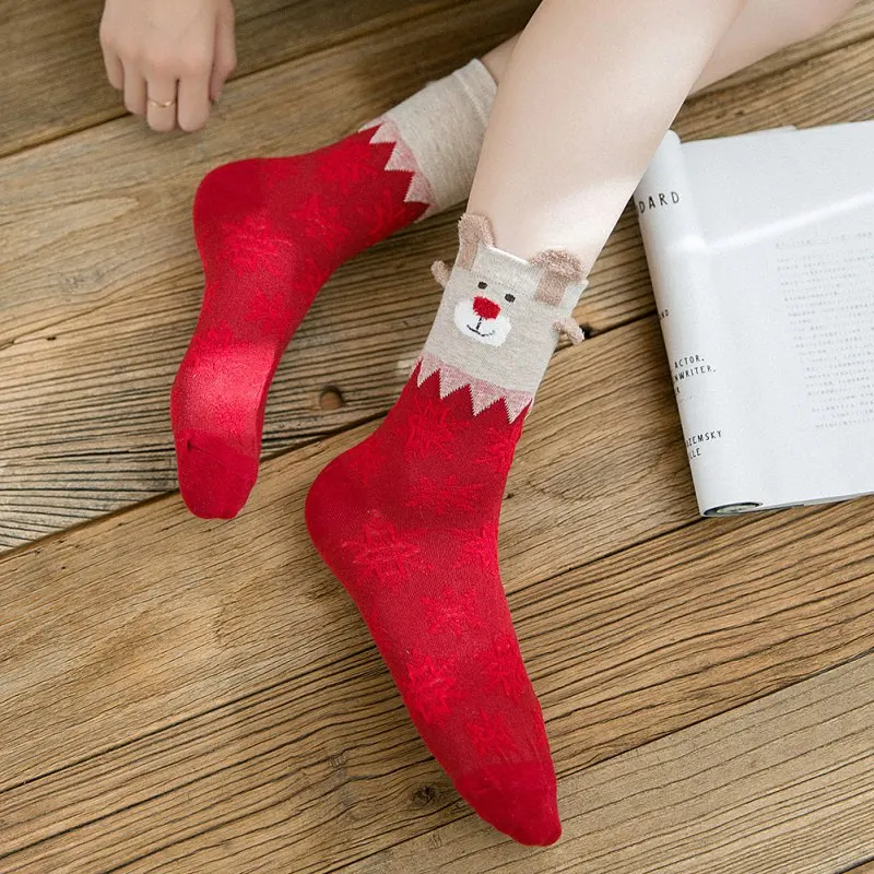 Random Color Fashion 1pair Female Women Christmas Deer Design Casual Knit Wool Socks Warm Autumn Winter | Женская одежда