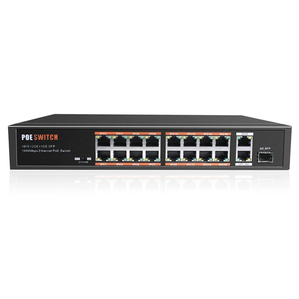 16 канальный переключатель BESDER с питанием по Ethernet Дальняя передача 1000 м порт Sup