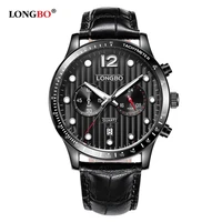 longbo watch for men leather strap date calendar waterproof men quartz wristwatches relogio masculino gift
