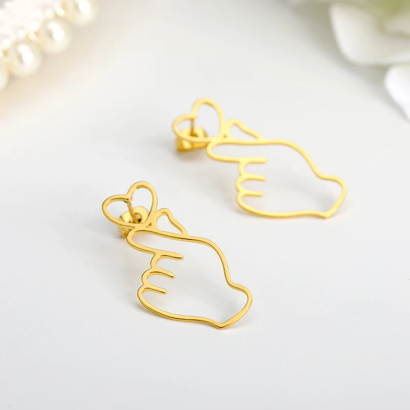

Tiny Rock Roll Hiphop Hand Gestures Stud Earrings I Love You Hand Sign Stud Earrings Hollow earrings roulo de acier inoxydable