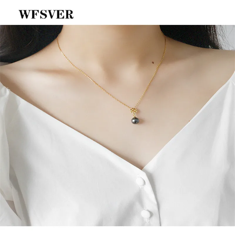 WFSVER серебро 925 пробы золотой цвет цепи черный корпус бусины кулон ожерелье для
