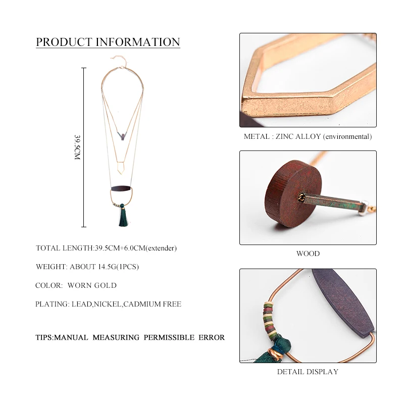 Женское многослойное ожерелье и подвеска винтажное Золотое геометрическое