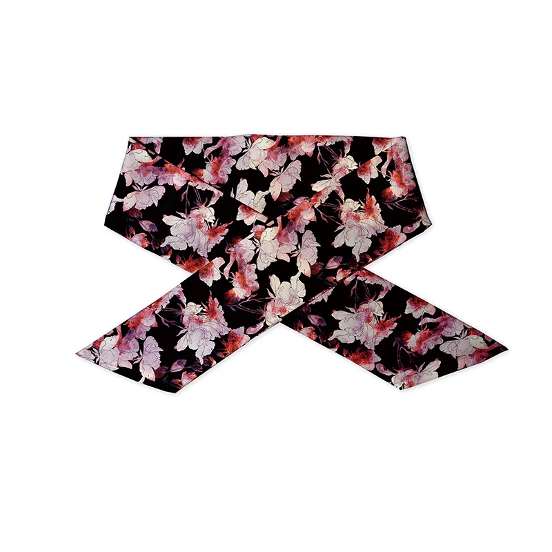 Элегантный женский шарф темного цвета с цветочным принтом ленточные шарфы
