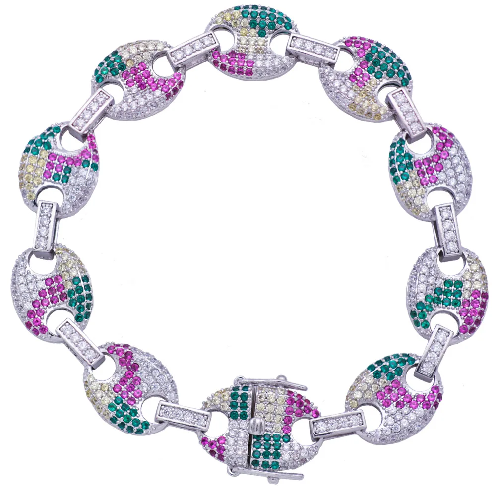Микро с инкрустацией AAA фианиты Iced Out кофейные бобы пышные морские цепи браслеты для мужчин хип хоп Bling CZ браслеты мужские ювелирные изделия