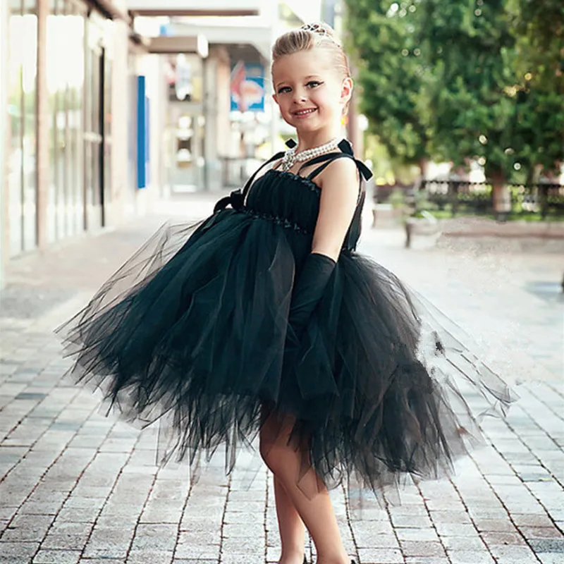 Fashion Trendy Girls Princess Tutu Dress Tulle Blue Black Girl Ball Gown Sleeveless Kids Evening Birthday Party Dresses | Детская одежда