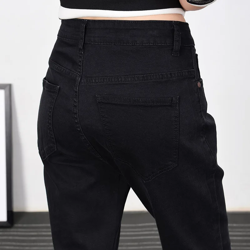 

Women Jeans 2019 Spring Summer High Waisted Elastic Boyfriend Pants Woman Casual Ankle Length Jeans Plus Size