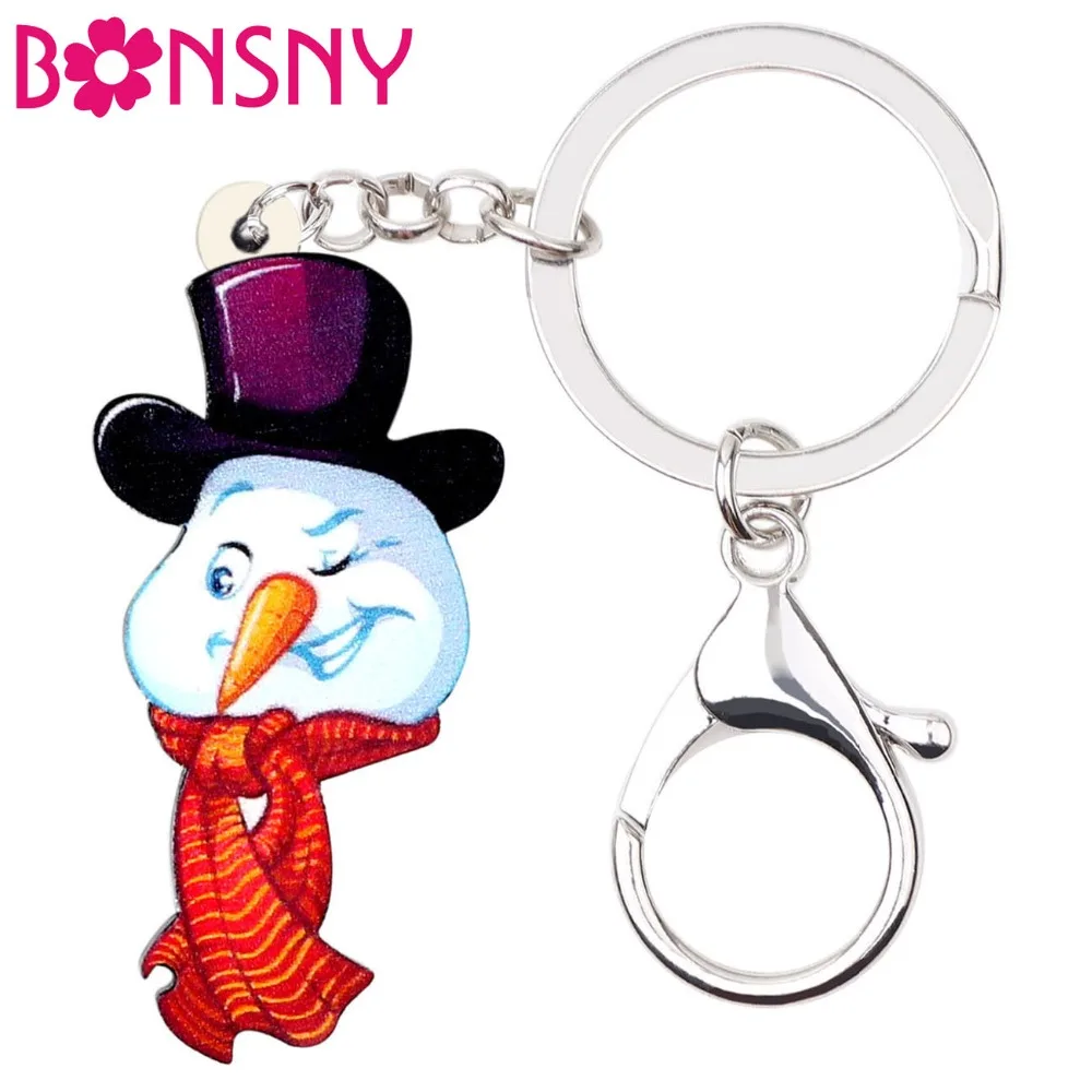 

Bonsny Acrylic Christmas Snowman Gift Key Chains Keychains Cartoon Xmas Navidad Jewelry For Women Girls Teens Bag Charms Natal
